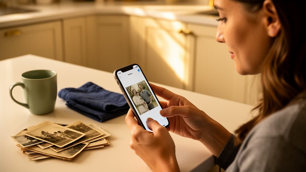 A celebration organizer chooses a favorite photo to share from their phone
